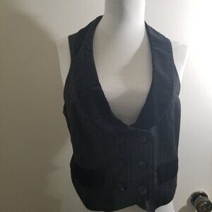 Ann Taylor Loft Vest, black pinstrips, velvet collar, size 4